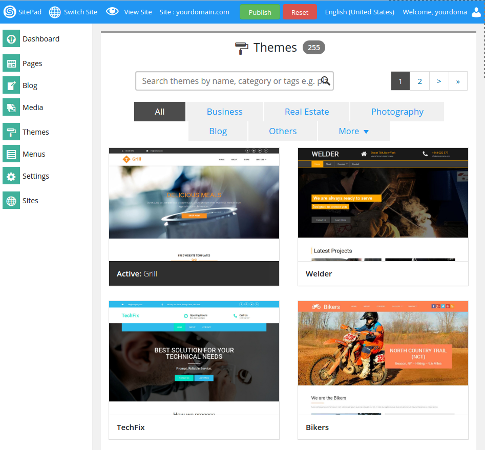 Sitepad themes - screen