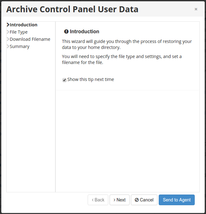 Archive Control Panel User Data