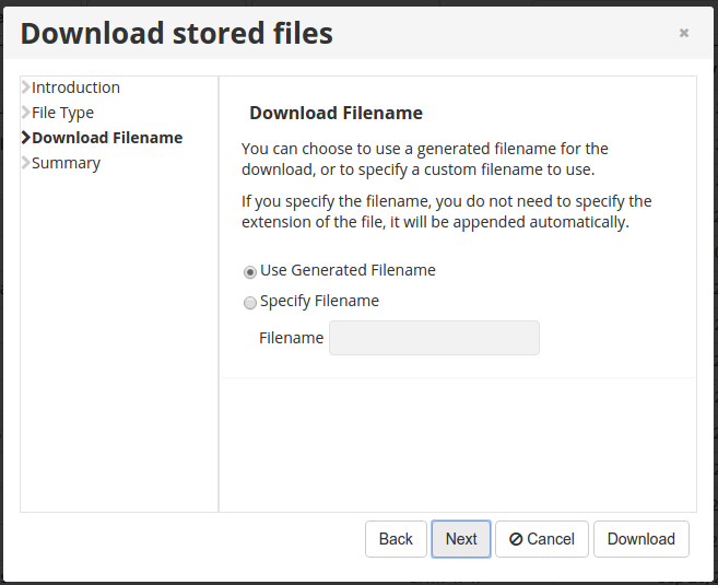 Download stored files - Download Filename