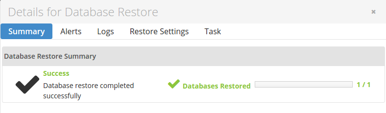 Details for Database Restore