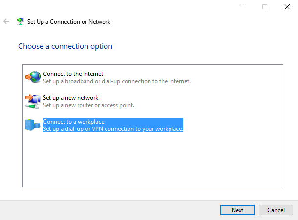 Windows - Choose a connection option window