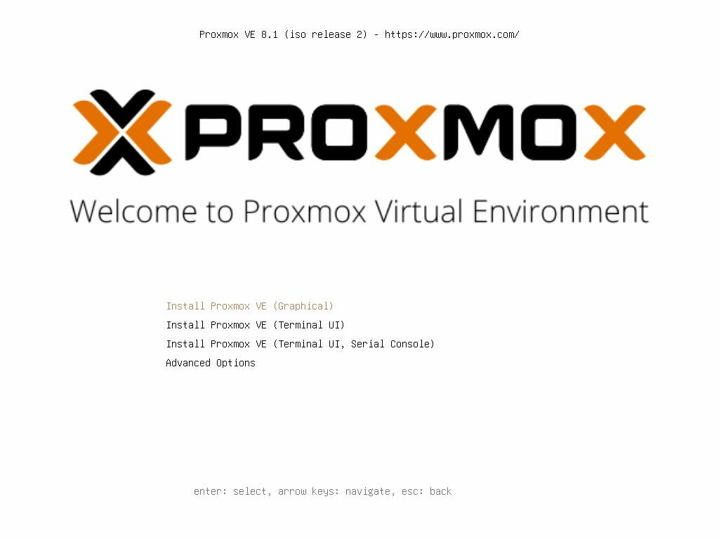 Proxmox USB boot screen