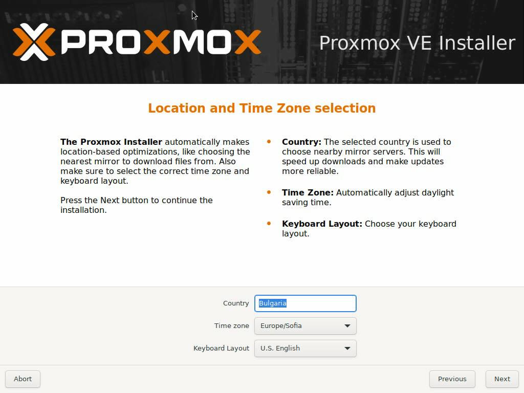 Proxmox setting Time Zone