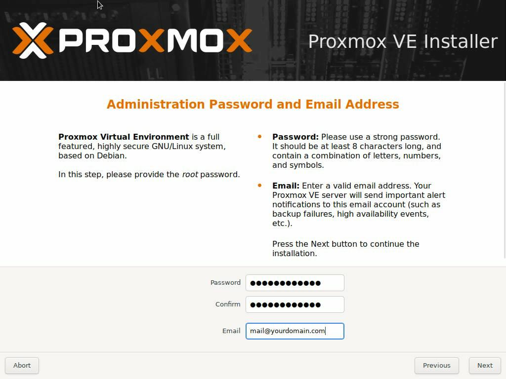 Proxmox root account setup