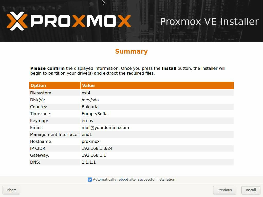 Proxmox setup summary