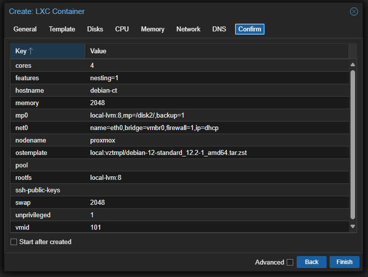 Creating CT - Summary tab