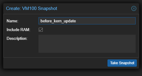 Take Snapshot dialog in Proxmox