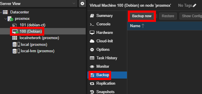 Backups for VM 100