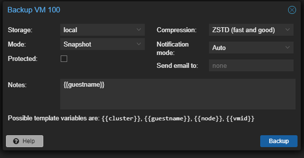 Backup dialog