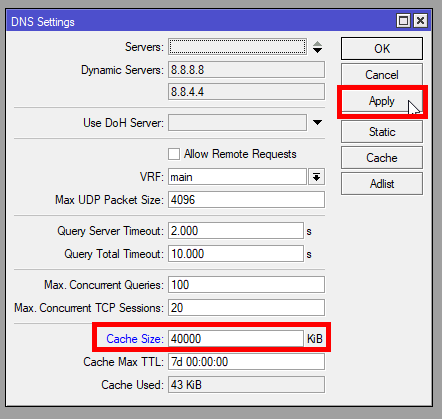 Setting the cache to 40000KB