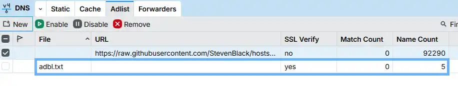 Successfully imported the custom adlist