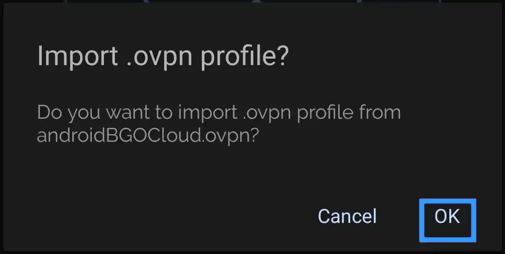 Android share sheet showing the .ovpn file with OpenVPN app highlighted among the sharing options
