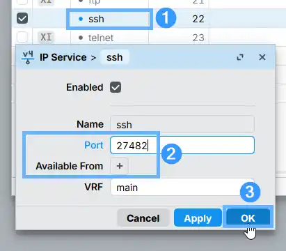 routeros - service ports