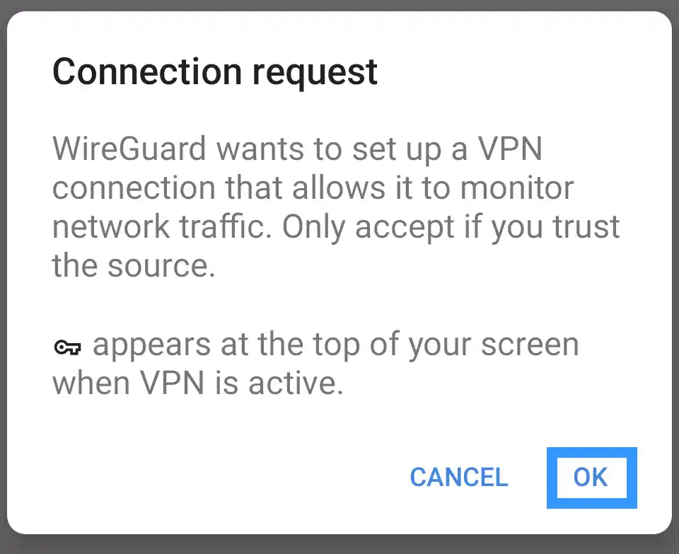 Android Connection request dialog 