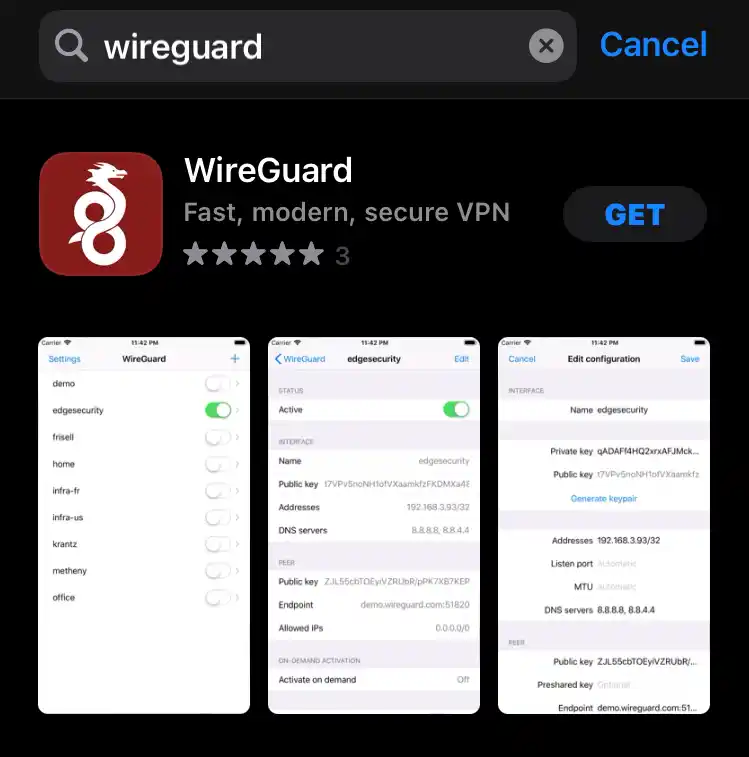 WireGuard app in the Apple App Store