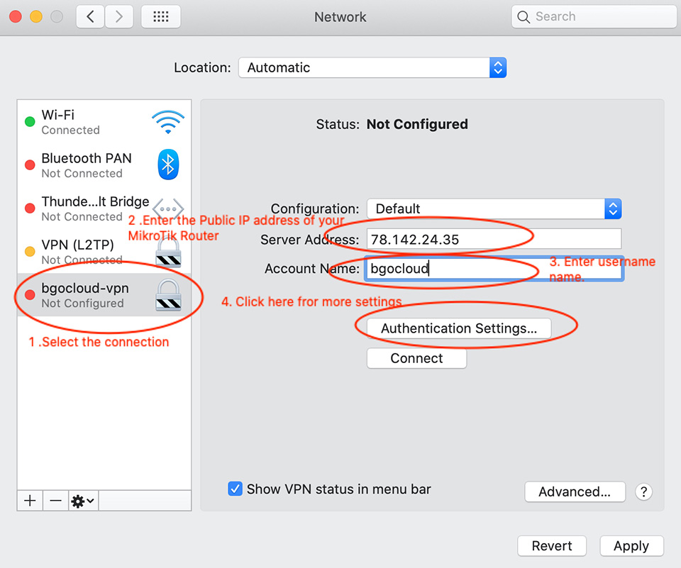 macOS select the connection menu