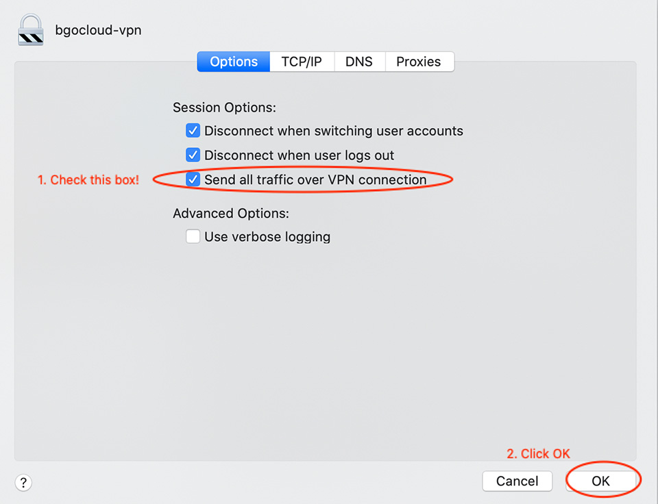 Send all traffic over VPN connection