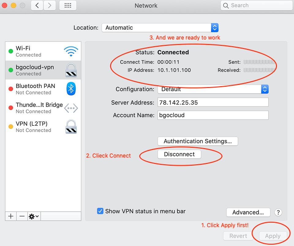 macOS Network status - Connected