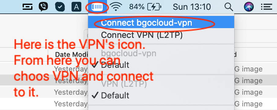 macOs VPN connection icon